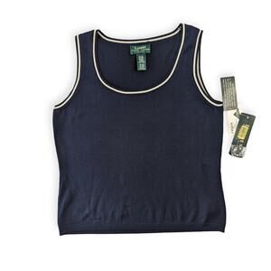 Lauren Ralph Lauren Navy Silk Blend Knit Sweaters Shell PETITE S Small